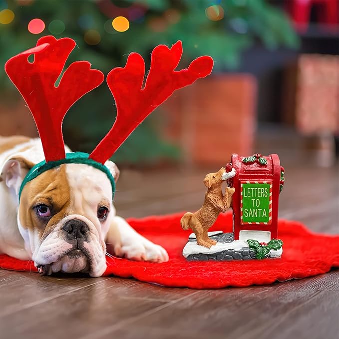 Christmas Village Accessories Ornaments Resin Puppy Letters to Santa Mailbox Christmas Village Sets Decoration for Xmas Festival Holiday
