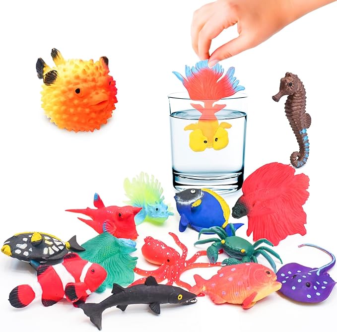 10 Pcs Fish Animal Figure Water Toys, Sea Animal Color Changing Toys, Sea Creatures for Kids 3 Years and up, for Themed Parties, Cake Topper, Kids Easter Basket