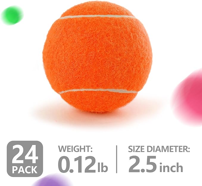PHOEPET 24-Pack Tennis Balls for Beginner Training Practice- Bulk Dog Balls for Fetch Chew Toys(Mix Colors)