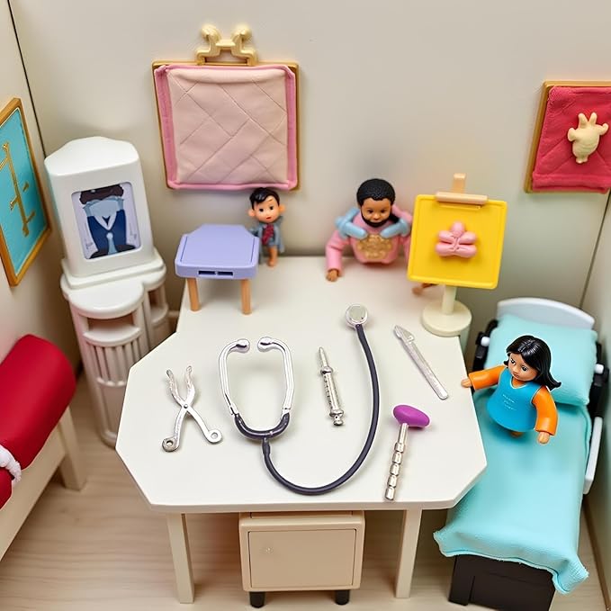 Tustao 5Pcs Dollhouse Mini Stethoscope Care Tools Dollhouse Dolls Miniature Garden Kit, Hospital Accessories Set for House Decoration Doll Miniature Dollhouse Accessories
