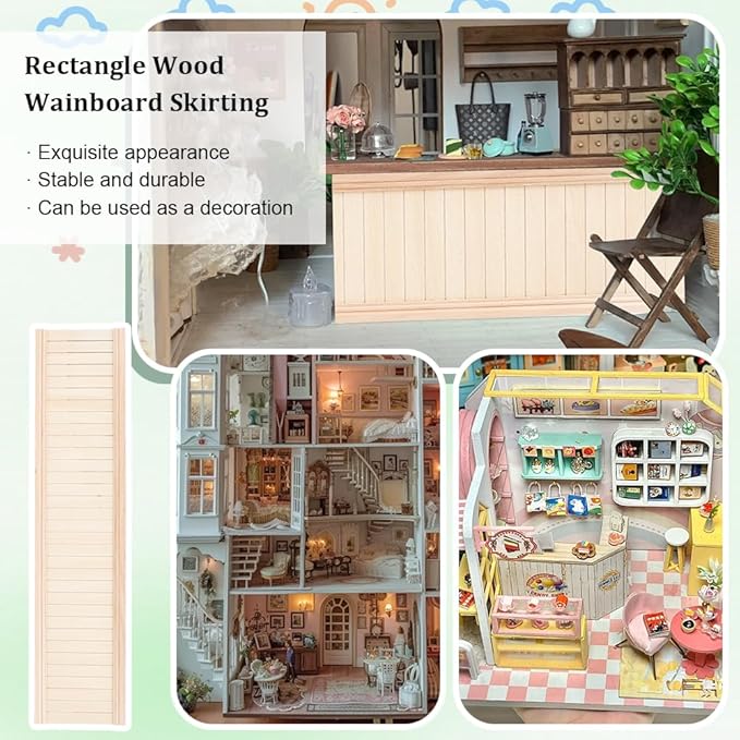 Miniature Dollhouse Accessories, Wainscot Interior Paneling Doll House Wooden Wainscoting Wooden Dollhouse Trims for Miniature Houses Small Buildings 14.5x3.3inch