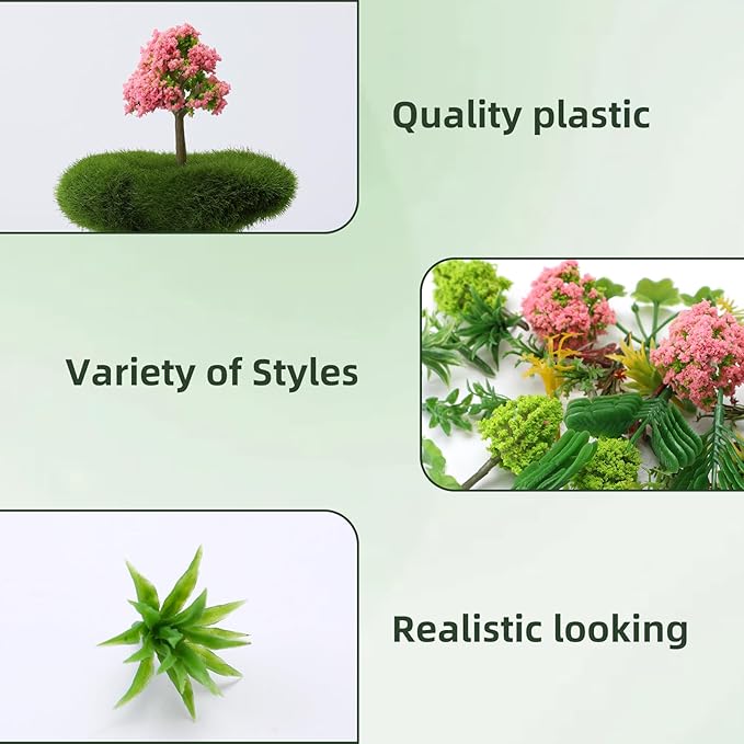 105 Pcs Miniature Plant Set,Mini Trees Flowers Shrubs Diorama Garden Supplies for Crafts,Mini Fake Plastic Trees for Diorama Train Garden Scenery Railway Sand Architecture Model Supplies