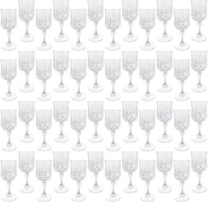 LEYIQU Plastic Wine Glasses, Plastic Goblets Vintage Style Cordial Drinking Glasses for Valentine’s Day, Wedding Reception, Grand Event Party Supplies (48, Transparent)