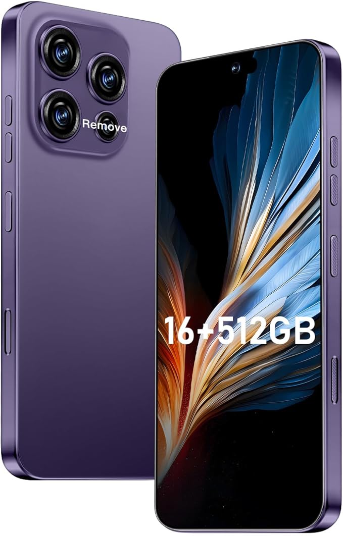 OEJBK 16PROMA X Smartphone New Upgrade 16GB+512GB/6.99" Display 68+108MP Zoom Camera,Tempered Glass Finish, 7000mAh Android 14 Smartphone (Deep Purple)