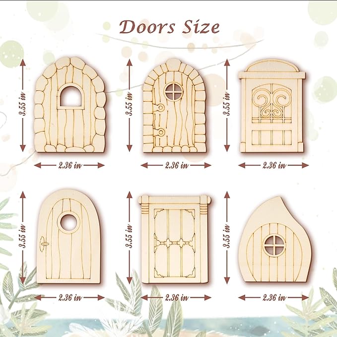 Halandar 48 Pcs Fairy Door & Window Craft Kit - Wooden Garden Doors, Unpainted Miniature Accessories for Home Party Event Decor - DIY Fairy House Decorations (Antique)