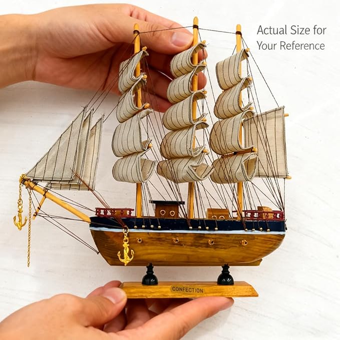 Model shipHandmade Crafts Sailing Ocean Theme Smooth Sailing Model Mediterranean Sailing Wooden Sailing Boat Suitable for Home Office Desktopssailboat Model(Brown) Ship