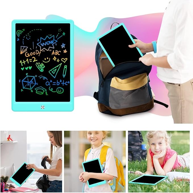 BUKEBU LCD Writing Tablet Doodle Board, Colorful Drawing Pad, Electronic Drawing Tablet, Drawing Pads,Travel Gifts for Kids Ages 3 4 5 6 7 8 Year Old Girls Boys (10.5 inch, Blue&Pink)