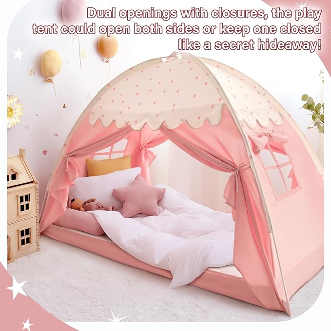 Sherilyn Twin Bed Canopy Tent Toddler, Kids Bed Canopy Indoor on Bed Privacy Space Playhouse Sleeping Blackout Twin Size Tents Bunk Bed Tent for Girl Birthday House Gift, Pink Polka Dot