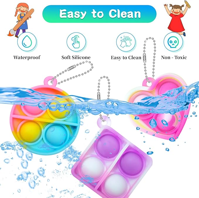 ONKULL Pop Fidget Keychain 90 Pack ,Mini Fidget Toys Bulk ,Sensory Toys for Kids ,Party Favors for Kids 4-8,8-12 Year ,Back to School Gifts for Classroom ,Valentines Goodie Bags Stuffers