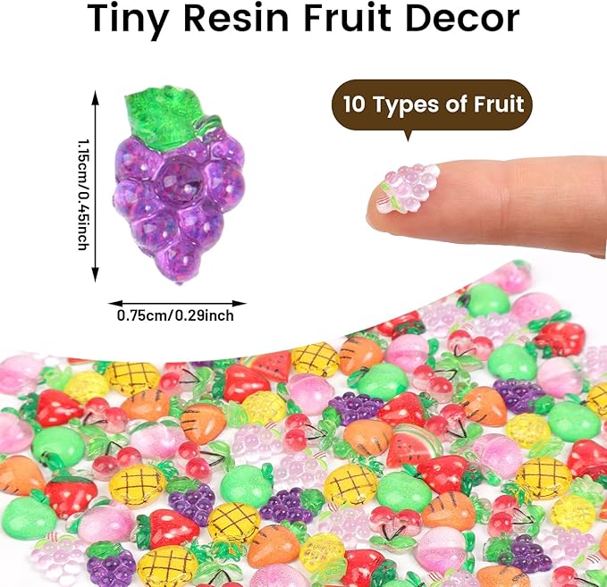200pcs Mini Fruit Decor Resin Tiny Fruits for Crafts Dollhouse Miniatures Mini Resin Things for Fairy Garden Micro Landscaping Decoration Home Decor, 10 Types(Fruits)