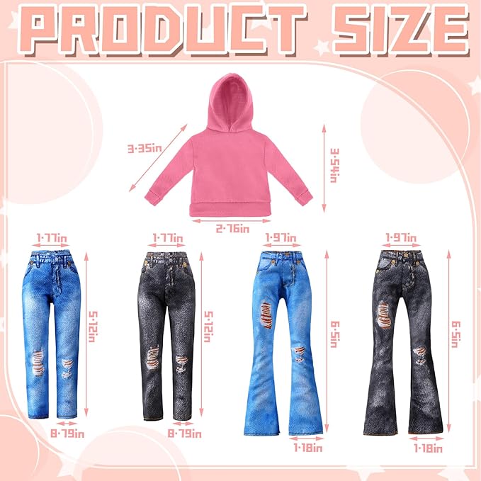 Bencailor 8 Pieces Winter Doll Clothes Girl Accessories Cotton Christmas Sweaters Denim Pants Regular Outfit Clothing(Lemon Green, Blue, Pink, Purple,11.5 Inch Doll)