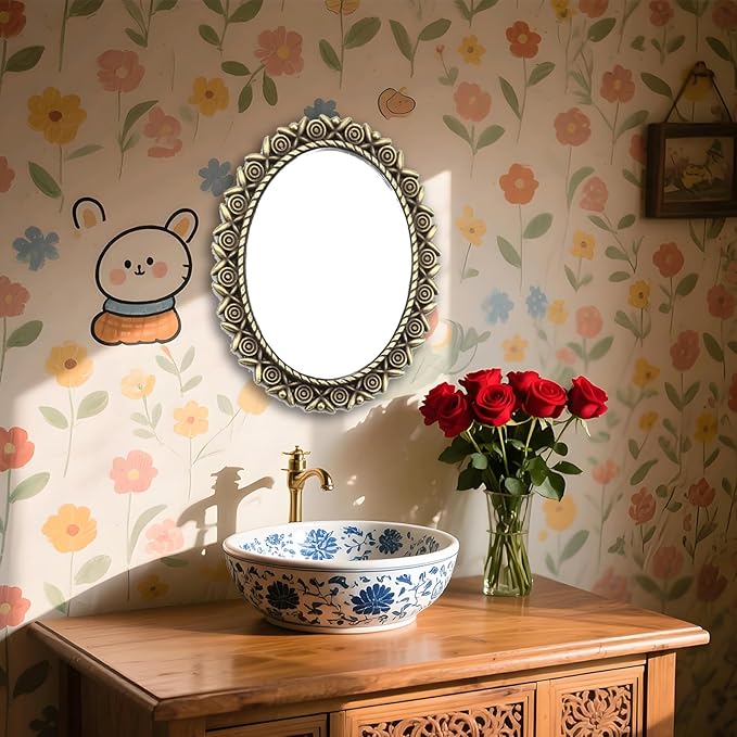Dollhouse Mirrors 2pcs, 1:12 Scale Miniatures Accessories, Elegant Gold Framed Glass Mini Mirror with Classic Scrollwork Design for Dollhouses