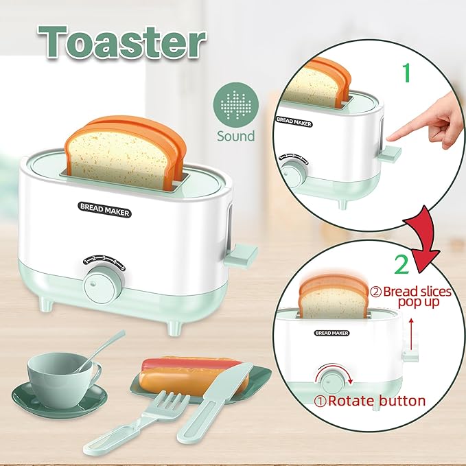 Kids Pretend Play Kitchen Appliance Toy Set with Coffee Maker, Toaster, Blender, Mixer, Kitchen Toys with Light & Sound, Play Kitchen Sets for Girls Boys Age 3 4 5 6