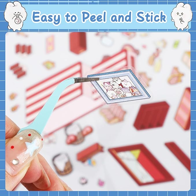 DIY 3D House Stickers, 48 Sets Sticker Therapy 3D Scenes for Adult Fun Cute Cartoon Stickers Scene Make Your Own Mini Room Scenes Miniature Supermarket for Relief Stress Pass The Time