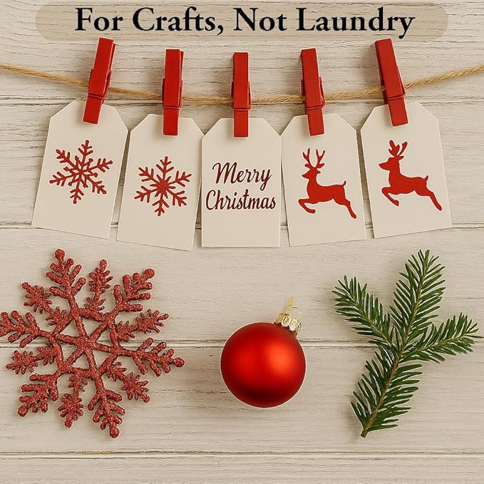 LWR CRAFTS Wooden Small Clothespins 1-7/8" 4.8cm 50 Pieces Per Pack (Red)