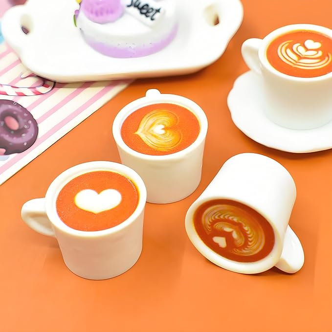4Sets Kitchen & Dining Theme Miniature Dish Set – 1:12 Scale Plates,Spoons & Coffee Cups,Realistic Porcelain Tableware for Dollhouse,Miniature Dinner Accessories,DIY Display&Decorative Utensils (Pink)