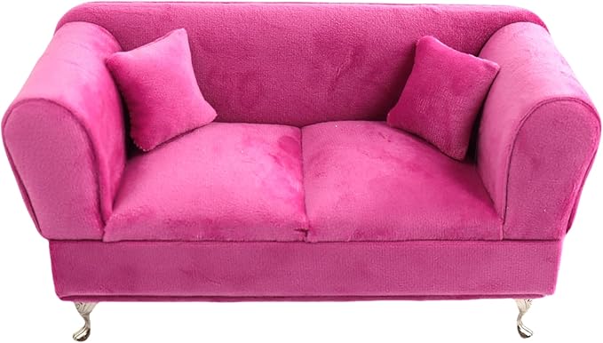 CONCISE 1/6 & 1/12 Scale Miniature Velvet Sofa w/Hidden Jewelry Box for Women 14+ Collectors Ring Earring Necklace Bracelet Trinket Storage - Pink Decor for Display & Dressing Tables