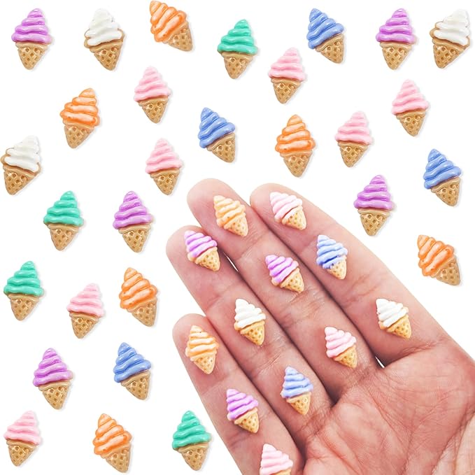 100 Pieces Colorful Tiny Ice Cream for Dollhouse Miniatures Resin Food for Crafts Mini Ice Cream for Dollhouse Mini Kitchen Micro Landscaping Decoration
