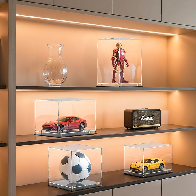 Acrylic Display Case with Floating Shelf & Thick Base – UV-Protected Collectible Showcase for Souvenirs, Figurines, and Memorabilia (10" Lx10 Wx10 H)
