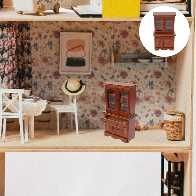 Toyvian 1 12 Miniature Dollhouse Furniture Cabinet Wooden Bookshelf with Drawer for Dollhouse Bedroom and Living Room D Cor Accessories