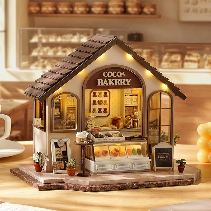 Miniature House Kit, Tiny House Kit with LED Light, DIY Mini House Building Kits for Adults to Building, Unique Gift for Birthday Christmas, Happiness Store