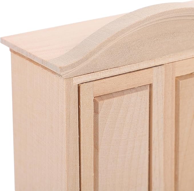 Abaodam Mini Wooden Wardrobe Model 1 12 Scale Doll House Furniture Double Door Closet Tiny Wardrobe for Dollhouse Decor and Accessories