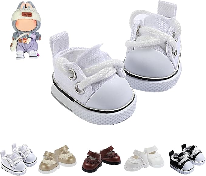Ciunura Premium Doll Shoes for Lububu, Cute Doll Shoes for 4-7in Dolls, Ideal for Lububu Outfits(White Canvas)