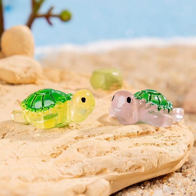 105 Pcs Mini Resin Glow in The Dark Turtle Sea Animals Figures,Ocean Creature Mini Figurines for Fairy Garden Accessories,Miniature Landscapes,Dollhouse,Home Decor