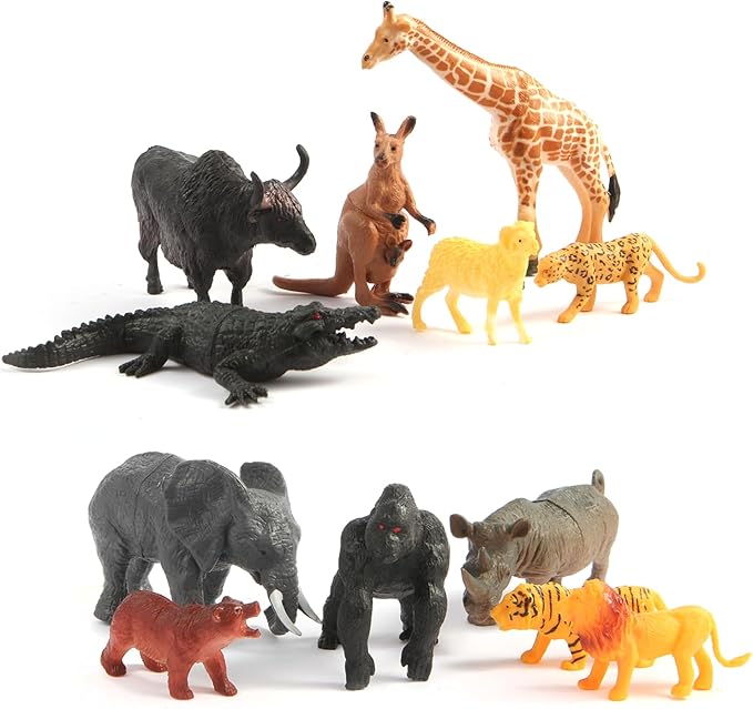 30-Piece Safari Animals Figures Toys Set for Kids -6-Inch Realistic Jumbo Wild Zoo Animals, Plastic African Wild Zoo Playset with Metal Storage Box Educational Learning Playset for Kids 3-5-7