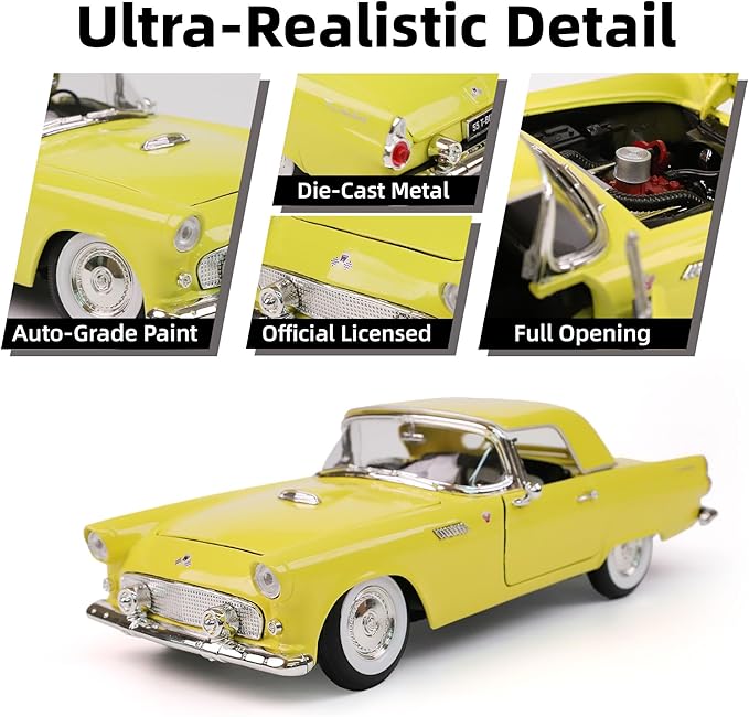 1955 Ford Thunderbird 1/18 Scale Die-Cast Metal Model Premium Classic Vintage Alloy Collection Cars with Display Case, for Kids Men and Teens Dad 14+ Year