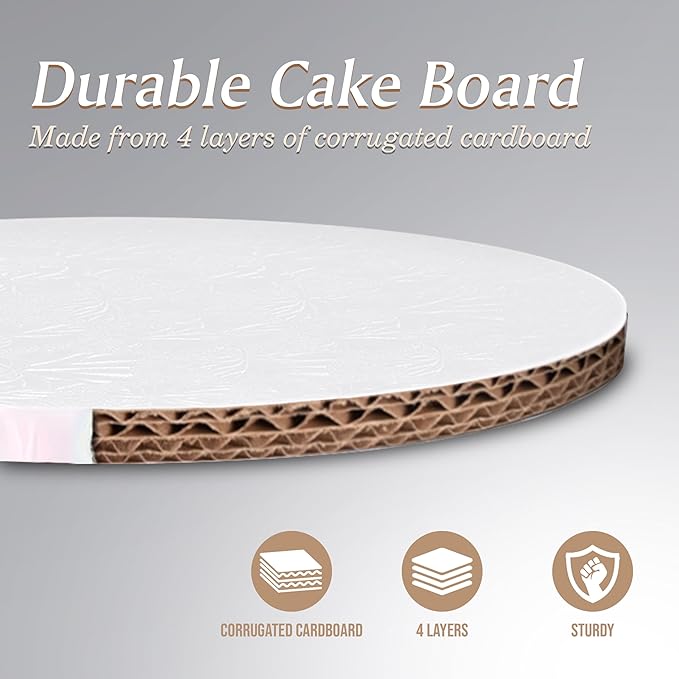 Cakebon Round Cake Drums - Sturdy 1/2 Thick Boards - 14 Inch Professional Fully Wrapped Edges White 1-Pack