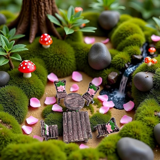 6 Pcs Garden Furniture Ornaments Miniature Table and Chairs Set Village Micro Resin for Dollhouse Accessories Home Micro Landscape