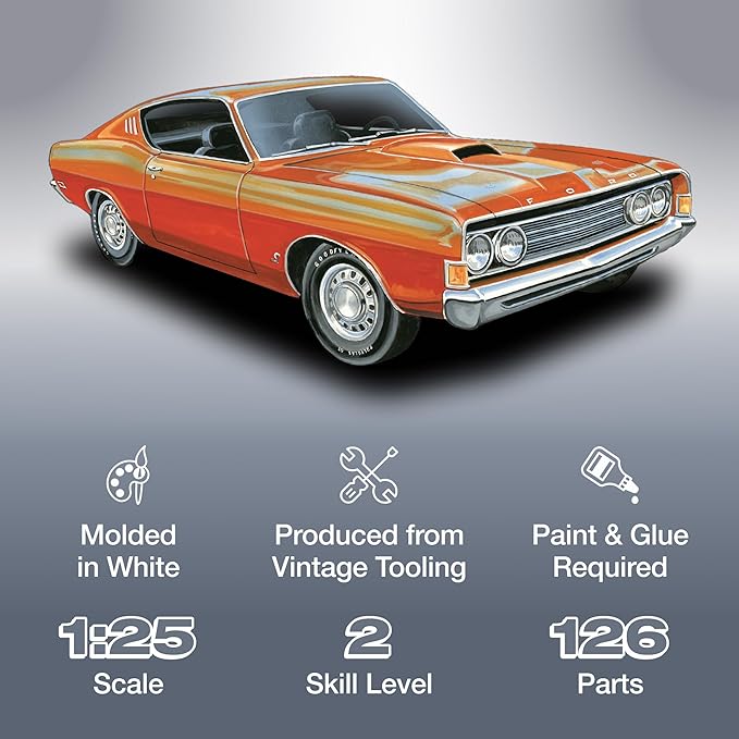 AMT Unknown 1969 Ford Torino Cobra Fastback 1:25 Scale Model Kit, White (AMT1217M)