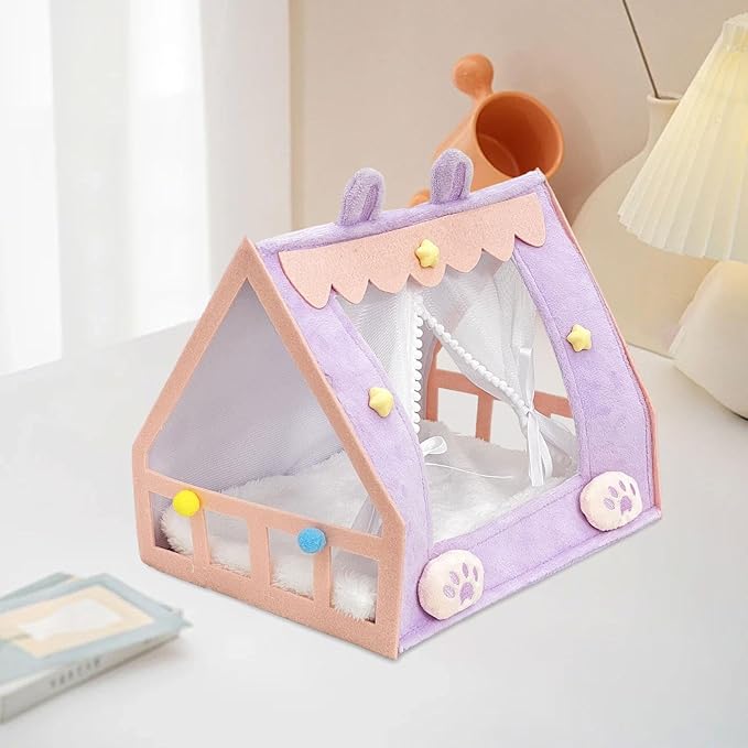 Mini Bed for Dolls and Stuffed Animals, Doll Tent Bed, Miniature Play Furniture Accessories for Dollhouse Bedroom Patio Garden, Decorative Toy for Toddler Girls Pretend Play, Style B