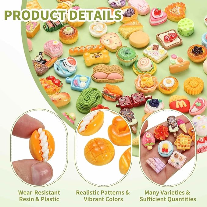 Dollhouse Miniature Food, Cute Mixed Toast Figures Toys Mini Resin Foods Trinkets for Pretend Play Kitchen Cooking Game & Doll House Decor (Mixing Colors, 20pcs)