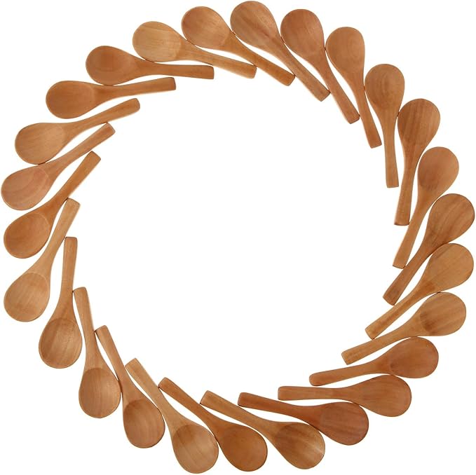 Boao 50 Pcs Small Wooden Spoons, 3.5'' L, Mini Wood Natural Tiny Spoons Wooden Little Teaspoons for Jars Sugar Creamer Honey Spices Salt Kitchen Supplies (Light Brown)