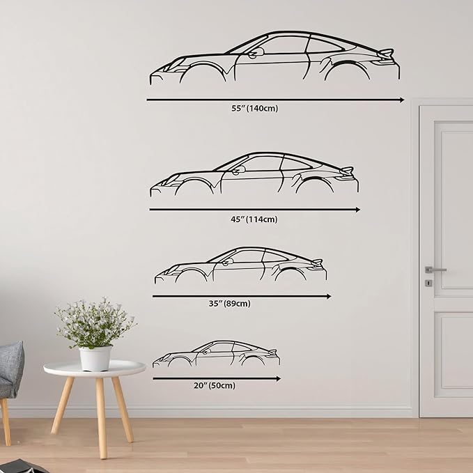 Shelby GT350 Model Silhouette Metal Car Wall Art, Sports Car, Automotive Silhouette Line Decoration, Minimalist Sculpture for Garage, Man Cave, Wall Hanging, Gift for Boyfriend and Car Lovers (Black - 55 x 12” inch)