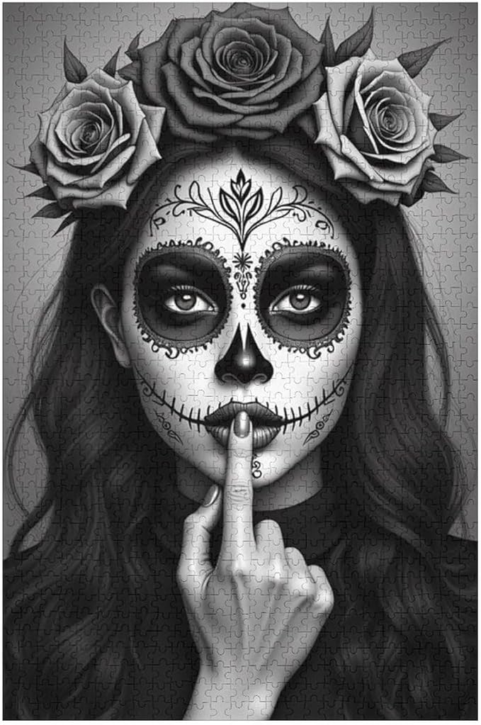 Jigsaw Puzzles for Adults 1000 Piece - Gorgeous Sugar Skull Lady Day of The Dead Wooden Puzzle,Family Puzzles，Educational Games，Challenge Puzzles Puzzle Games,Stress Relief Games