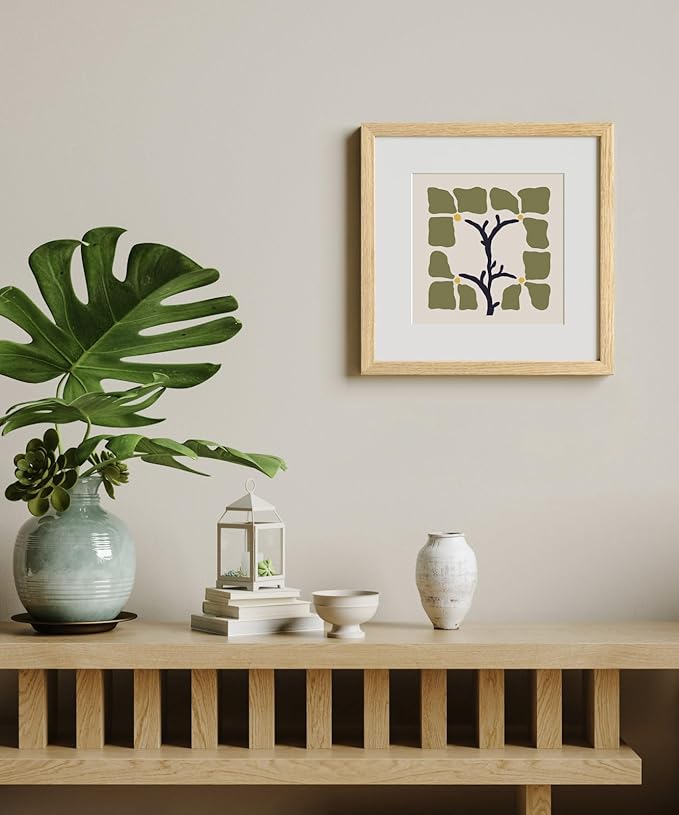 Momentworth 12x12 Frame with Mat for 8x8 set of 3, Solid Oak Wood 12x12 Picture Frame with Tempered Glass for Horizontal & Vertical Wall Mounting(3 Pack,Oak)