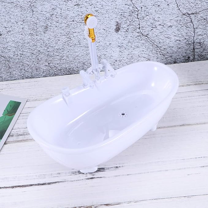 Doll Bathroom Set Electric Doll Bathtub House Furnisher Wood mini Bathtub Miniature White Miniature House Playsets