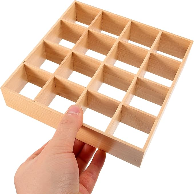 Dollhouse Miniature Wooden Storage Rack 16 Grid Shelves Doll House Wall Rack Bookshelf Display 1/12 Dollhouse Furniture Accessories Miniature Dollhouse Rack (6.69 * 6.69 * 1.38inches)