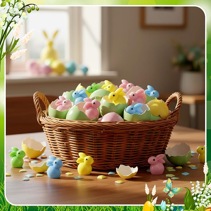 50 Packs Easter Decorations Bunny Figurines Mini Resin Bunny Figures Colorful Rabbit Statue Gifts Spring Rabbit Decorative Tabletop Centerpiece for Home Party Supplies Easter Basket Fillers