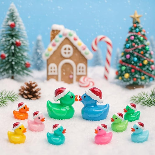 160Pcs Dollhouse Mini Resin Ducks with Hat Tiny Christmas Accessories Miniature Animals Bulk for Dollhouse Decor Micro Fairy Garden Landscape Aquarium Holiday Party Toys DIY Craft Kids Gift
