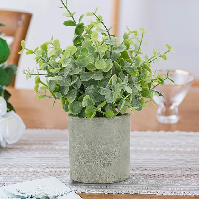 Bacucine 3Pcs Fake Plants Potted Mini Artificial Greenery Artificial Plants for Shelf Table Office Farmhouse Home Decor (Eucalyptus)