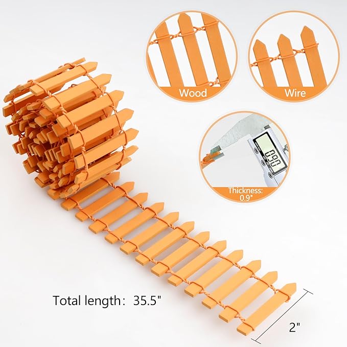 Mini Fairy Garden Fence, 35.5x2 Inch Cuttable Small Wood Picket Fence, DIY Miniature Accessories Decoration for Dollhouse, Crafts, Vegetable Platter, Cake(Orange)