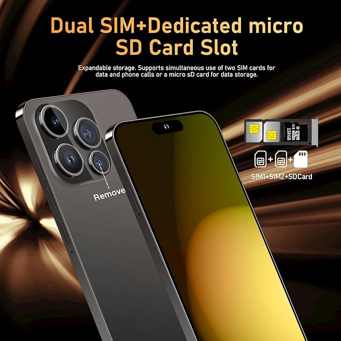 Huness 14PROMA X Smartphone Unlocked Cell Phone,Battery 6800mAh 6.82" HD Screen Unlocked Phones,16+512GB Android 14 with 128GB Memory Card,Dual SIM/Fingerprint Lock/Face ID/GPS (Black, 16+512G)
