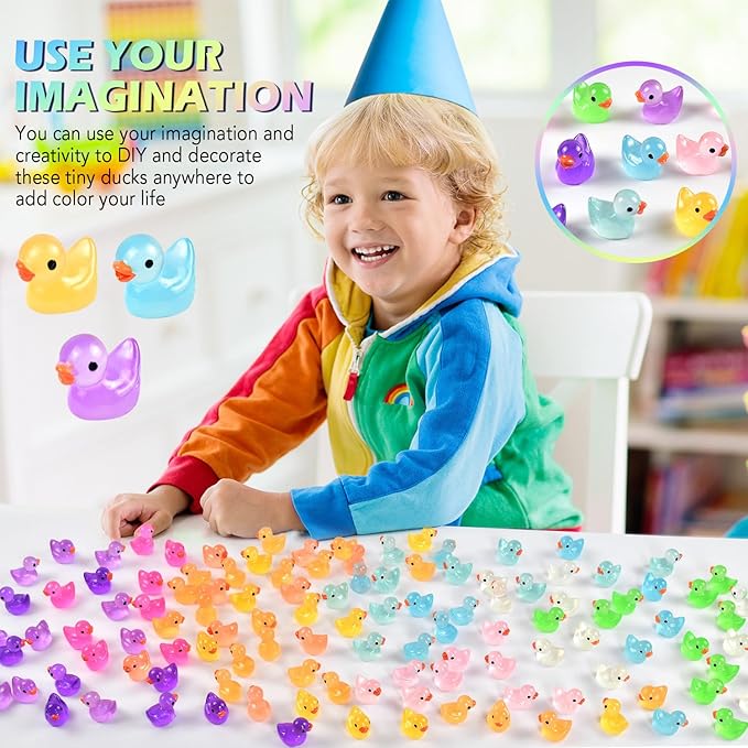 120Pcs Mini Resin Ducks Luminous Mini Ducks Glow in The Dark, Tiny Ducks to Hide, Little Ducks, Miniature Ducks for Garden Micro Landscape DIY Craft Accessories Ornament Charms Party Toys