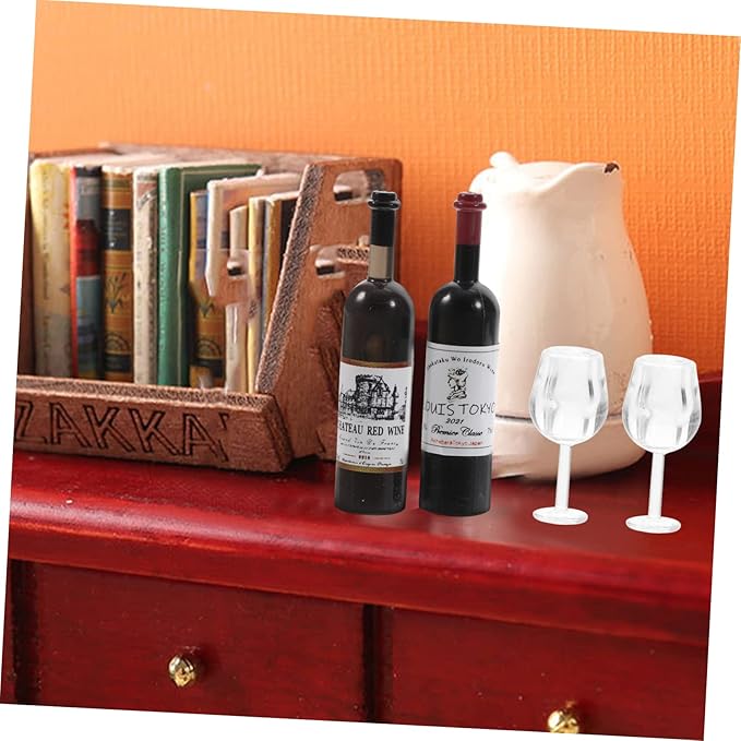 Abaodam 1set Miniature Wine Bottles with Cups Dollhouse Decor Realistic Mini Bottle Models for Photography Props and Home Decoration