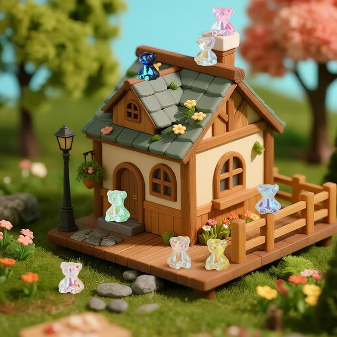 210pcs Mini Resin Bears, Multi-Color Iridescent Tiny Small Bears Resin Animal Miniature for Vase Filler Micro Landscape Garden Dollhouse Decor