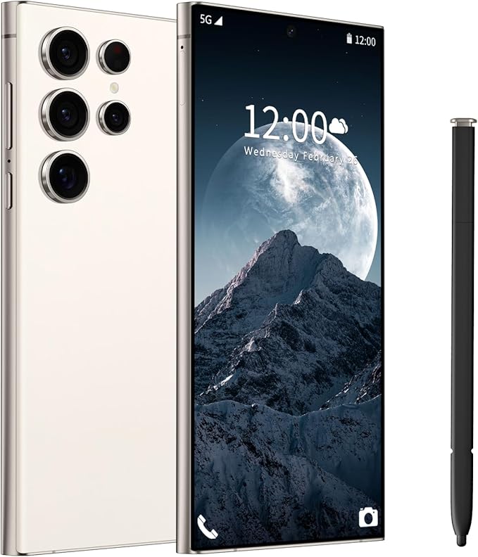 BAOWU I24 Ultra 5G Unlocked Phones, Built in Pen, Smartphone Battery 6800mAh 6.8" HD Screen Unlocked Cell Phone, 16+512GB Android14 with 128G Memory Card, Face ID/Fingerprint Lock/GPS (White)